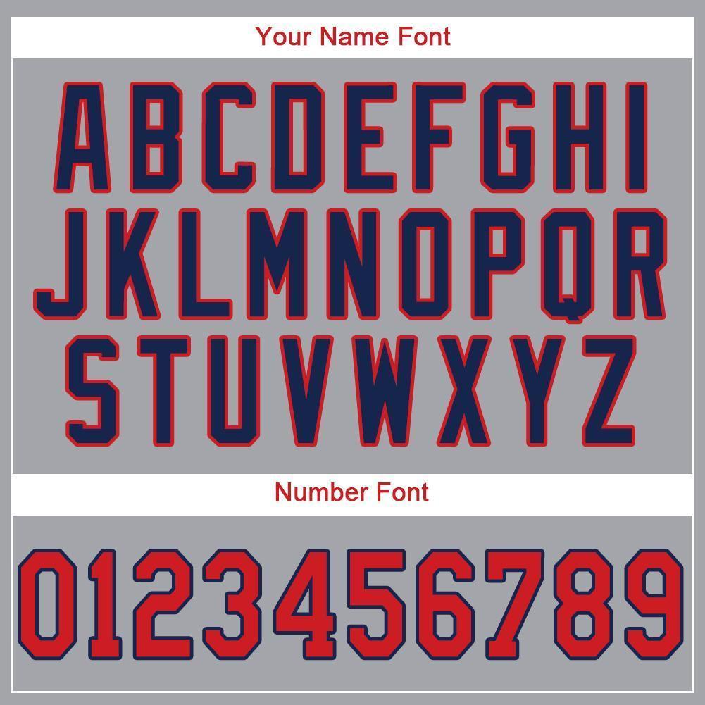 Custom Gray Red-Navy Baseball Jersey view 4