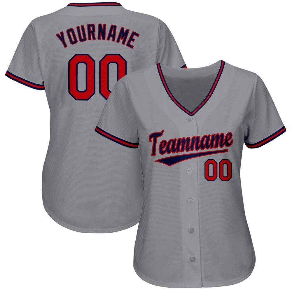 Custom Gray Red-Navy Baseball Jersey view 2