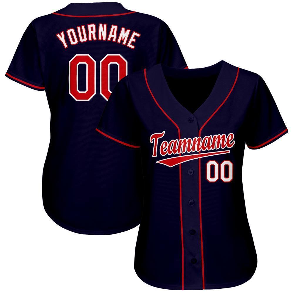 Custom Navy Red-White Baseball Jersey view 2