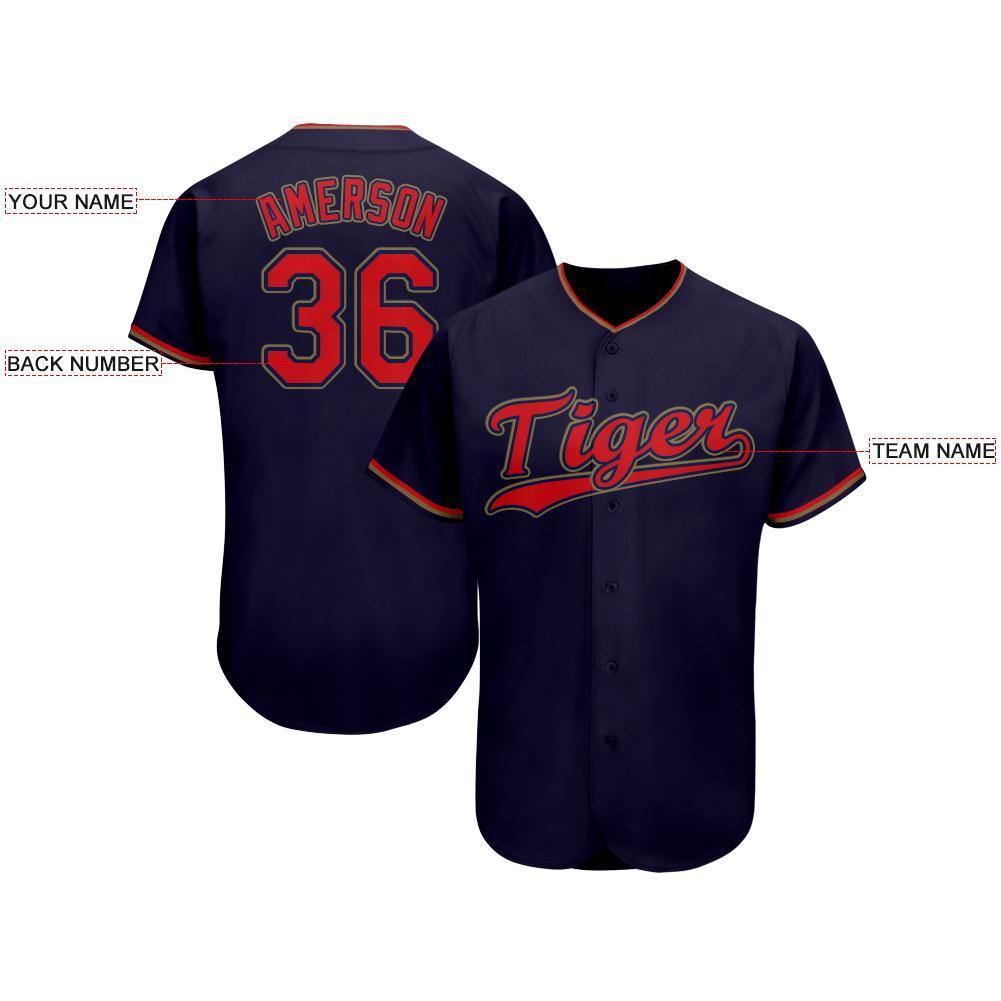 Custom Navy Red-Old Gold Baseball Jersey view 3