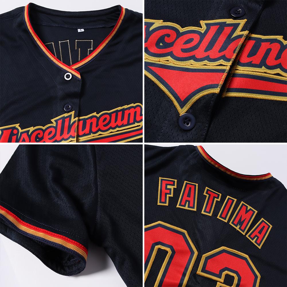 Custom Navy Red-Old Gold Baseball Jersey view 6