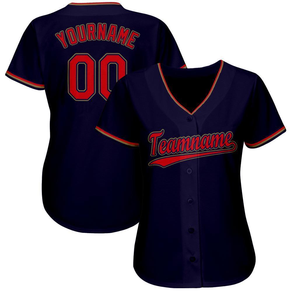 Custom Navy Red-Old Gold Baseball Jersey view 2