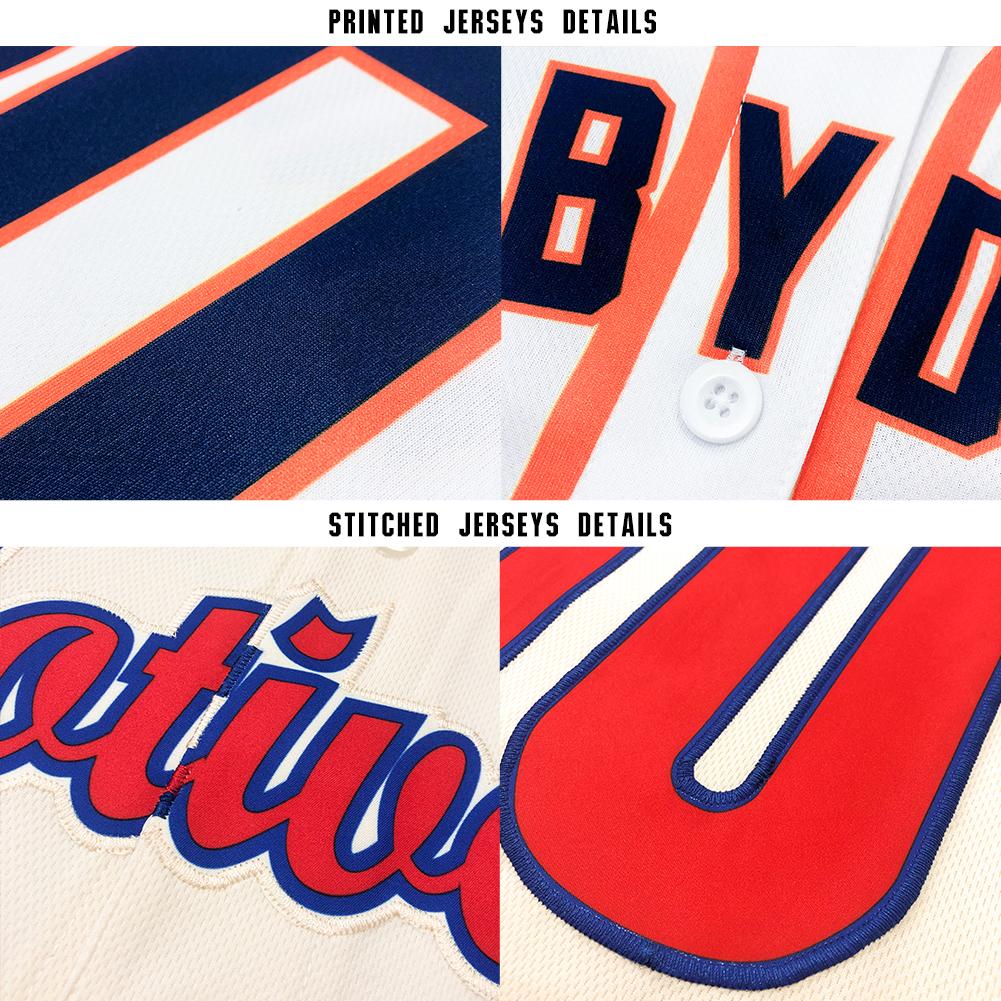 Custom Cream Navy Pinstripe Navy-Red Baseball Jersey view 7