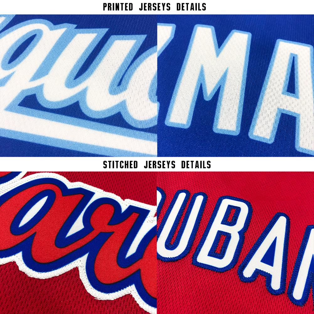 Custom Light Blue Red-Navy Baseball Jersey view 6