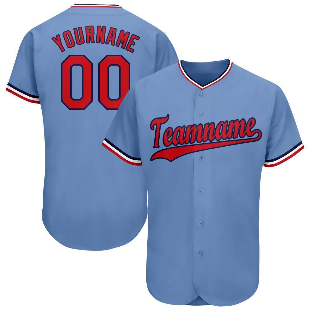 Custom Light Blue Red-Navy Baseball Jersey - Main View