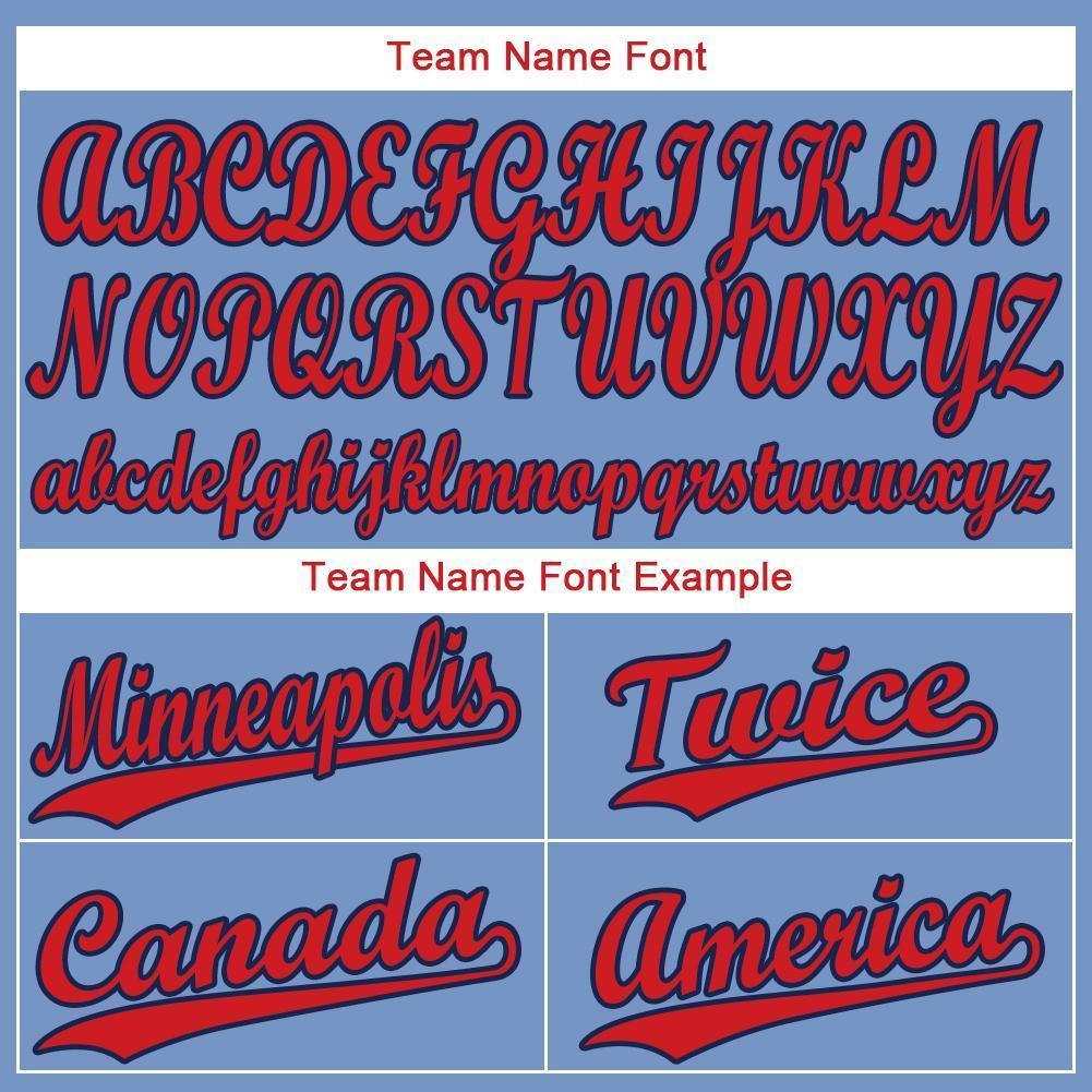 Custom Light Blue Red-Navy Baseball Jersey view 5