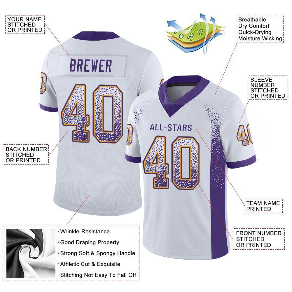 Custom White Purple-Gold Drift Fashion Football Jersey view 3