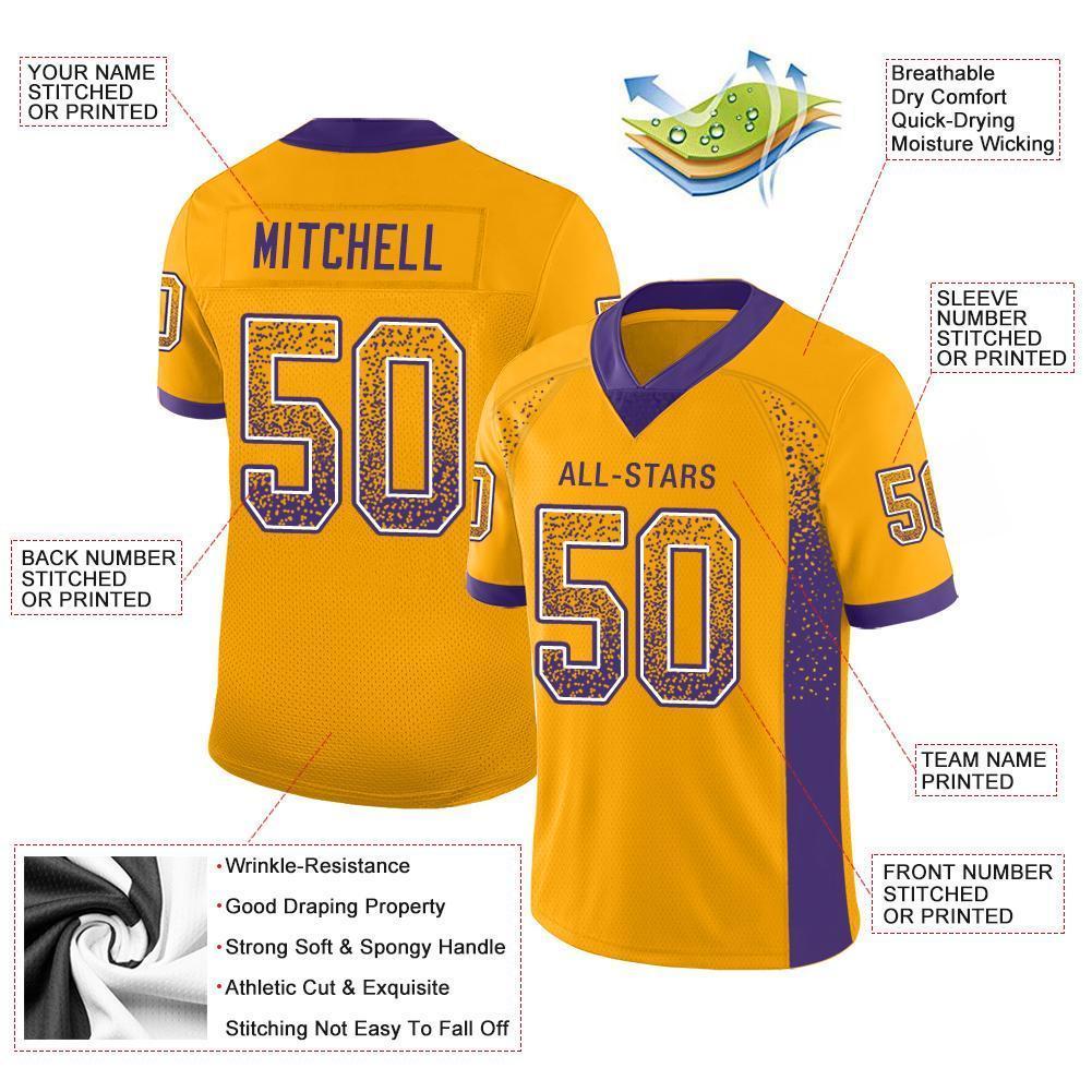 Custom Gold Purple-White Drift Fashion Football Jersey view 3