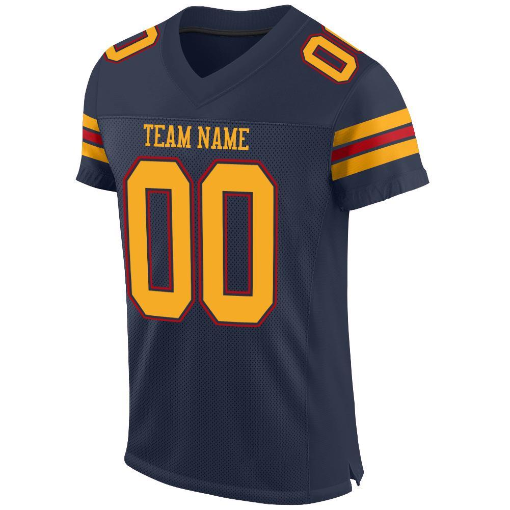 Custom Navy Gold-Red Mesh Authentic Football Jersey view 2
