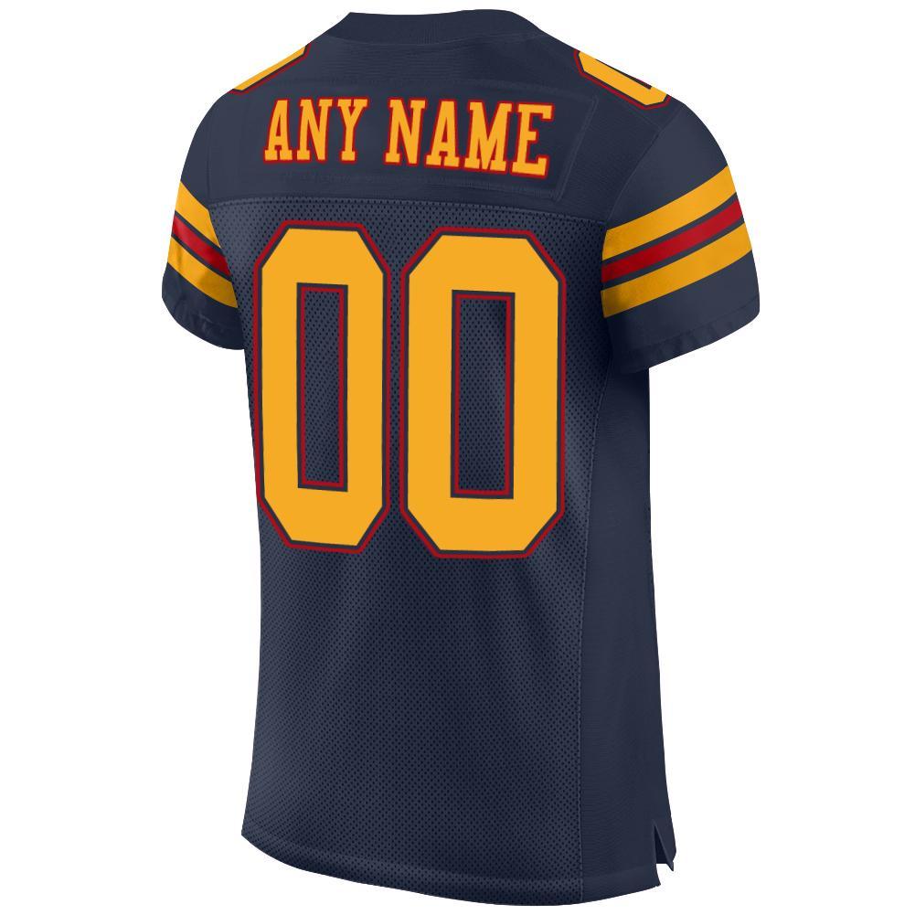 Custom Navy Gold-Red Mesh Authentic Football Jersey view 3