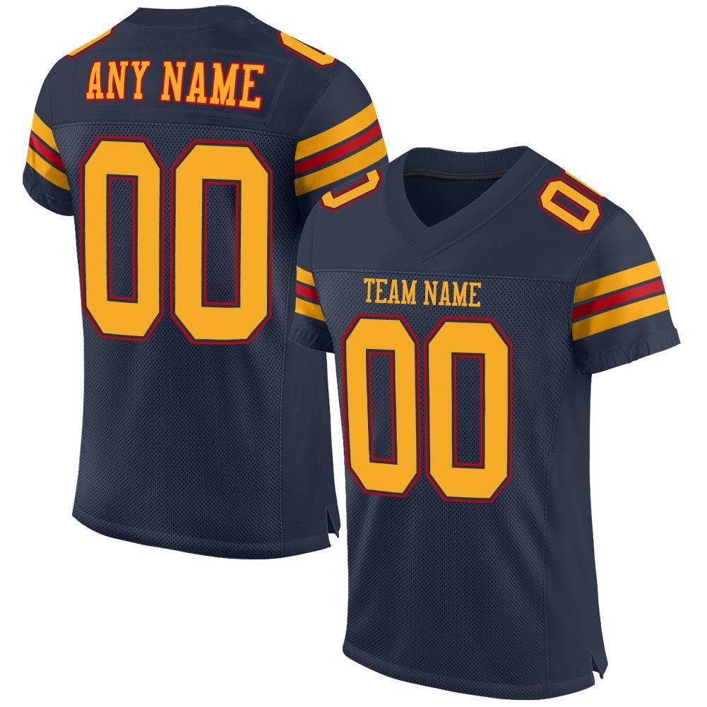 Custom Navy Gold-Red Mesh Authentic Football Jersey - Main View