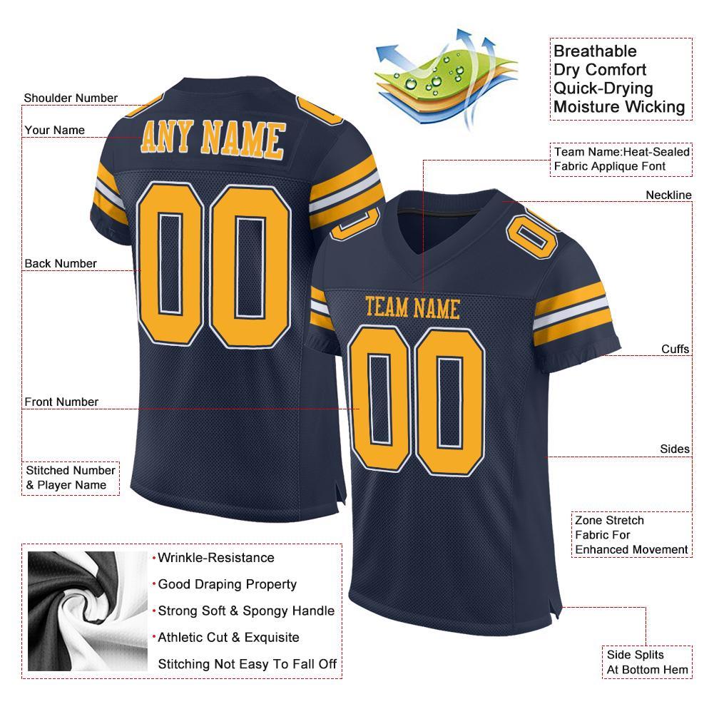 Custom Navy Gold-White Mesh Authentic Football Jersey view 4