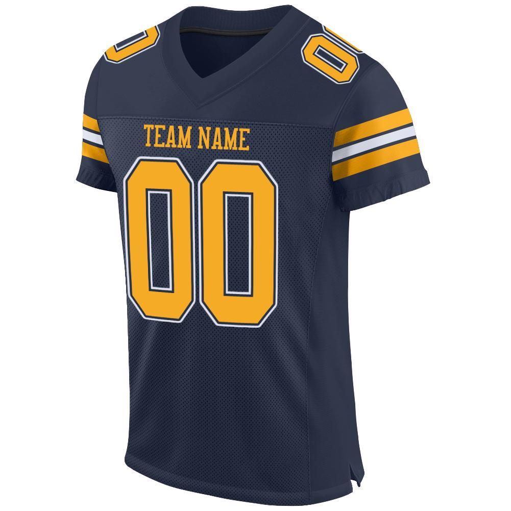 Custom Navy Gold-White Mesh Authentic Football Jersey view 2
