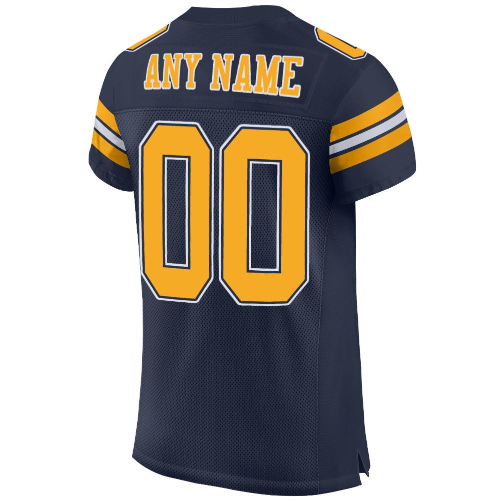 Custom Navy Gold-White Mesh Authentic Football Jersey view 3