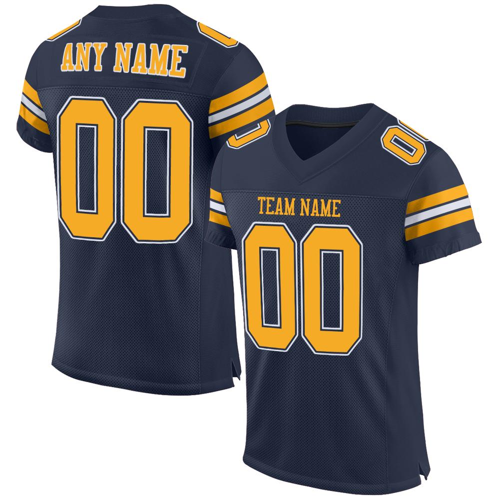 Custom Navy Gold-White Mesh Authentic Football Jersey - Main View