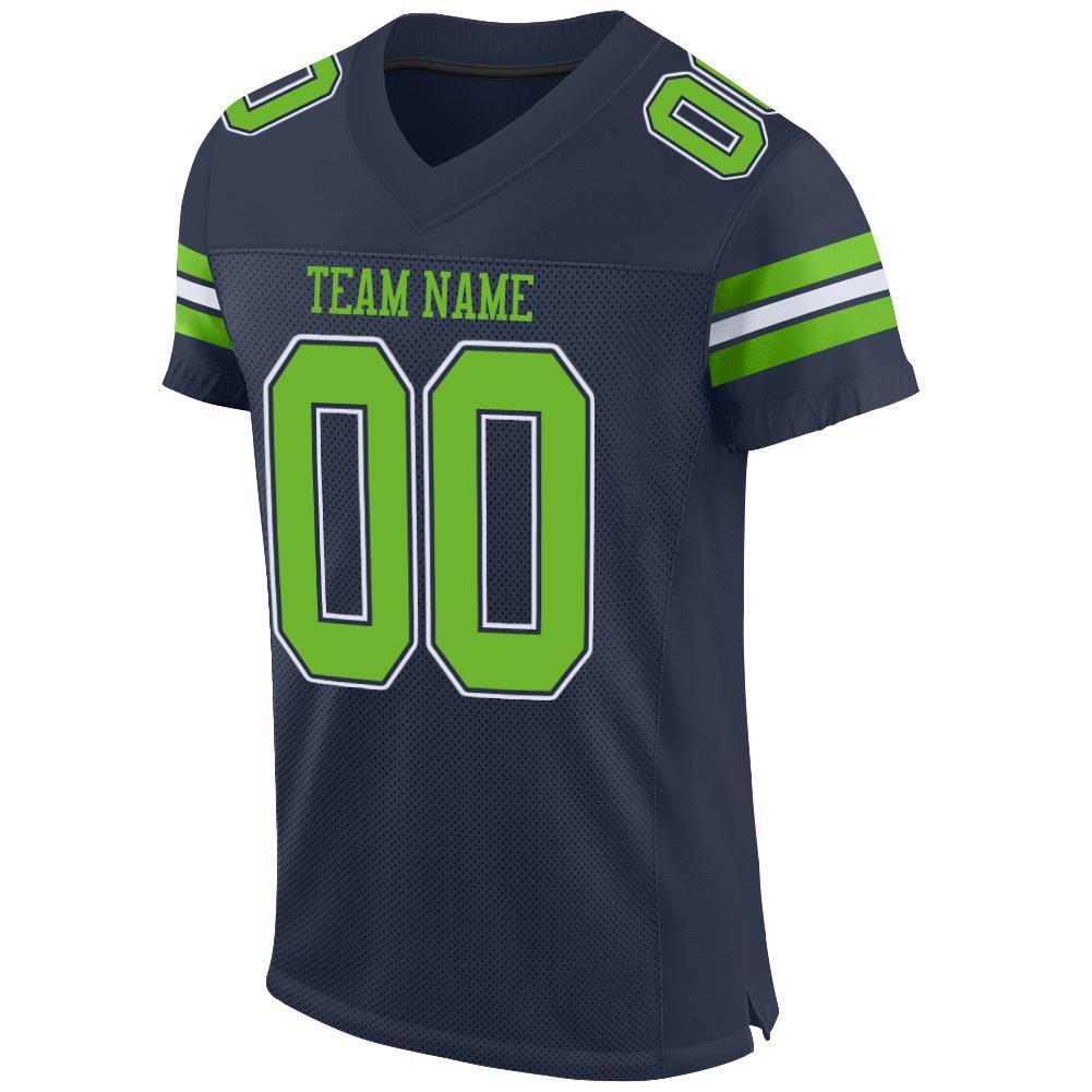 Custom Navy Neon Green-White Mesh Authentic Football Jersey view 2