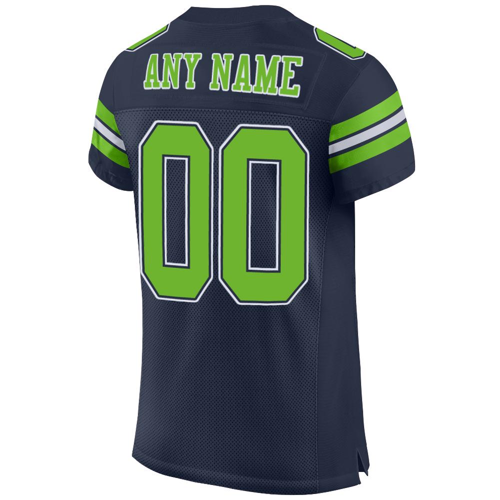 Custom Navy Neon Green-White Mesh Authentic Football Jersey view 3