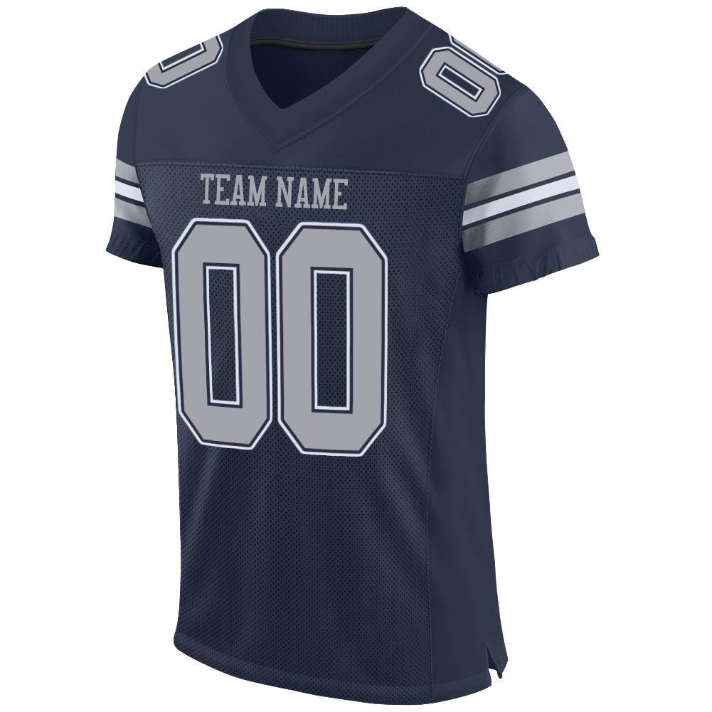 Custom Navy Gray-White Mesh Authentic Football Jersey view 2