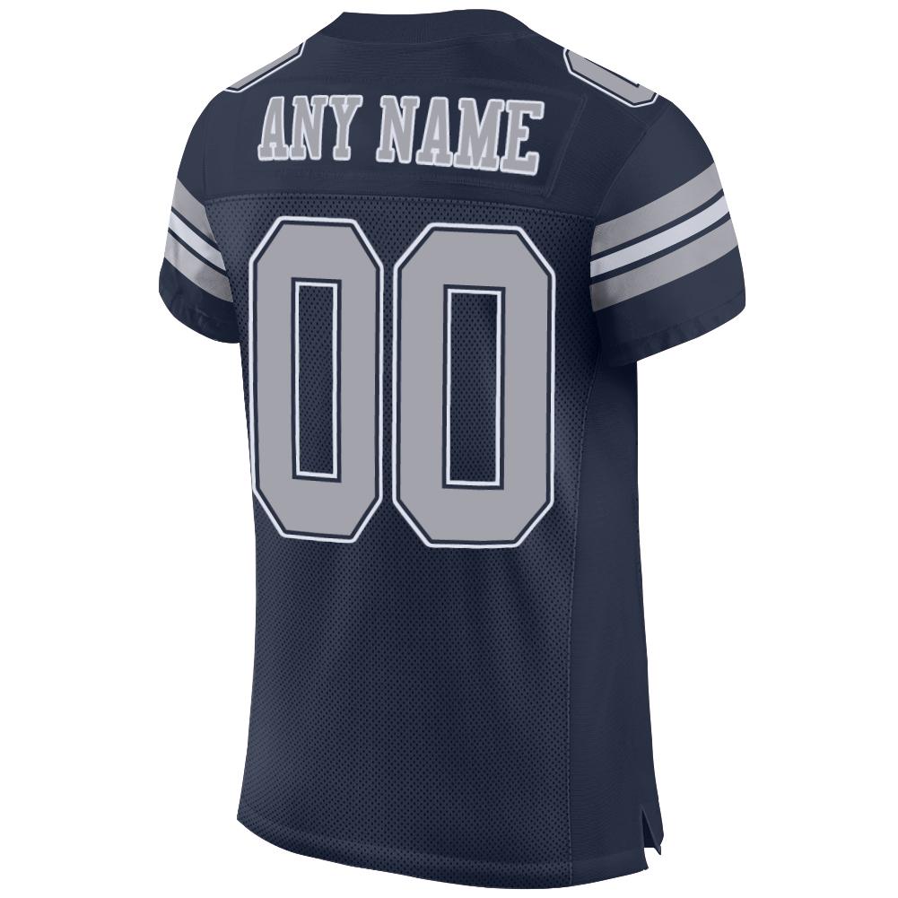 Custom Navy Gray-White Mesh Authentic Football Jersey view 3