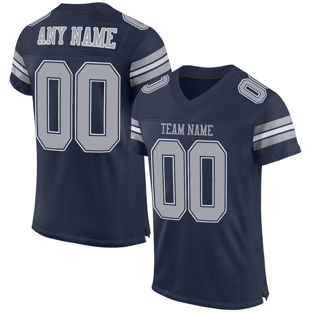 Custom Navy Gray-White Mesh Authentic Football Jersey - Main View