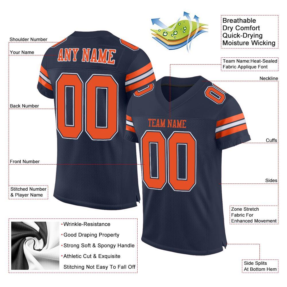 Custom Navy Orange-White Mesh Authentic Football Jersey view 4