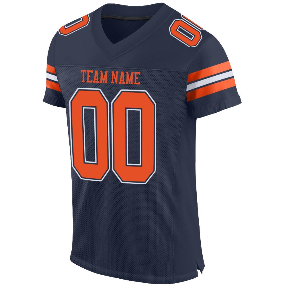 Custom Navy Orange-White Mesh Authentic Football Jersey view 2