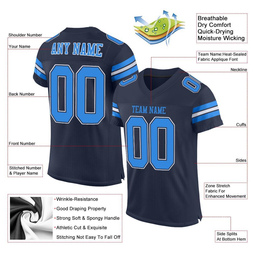 Custom Navy Powder Blue-White Mesh Authentic Football Jersey view 4