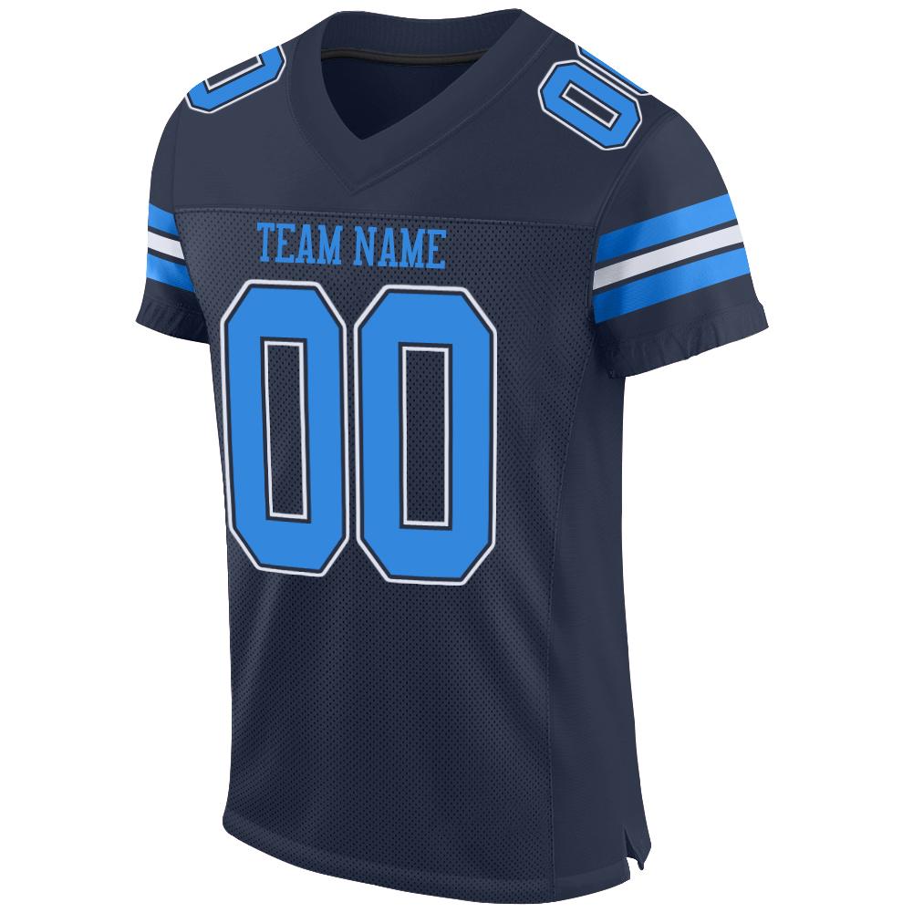 Custom Navy Powder Blue-White Mesh Authentic Football Jersey view 2