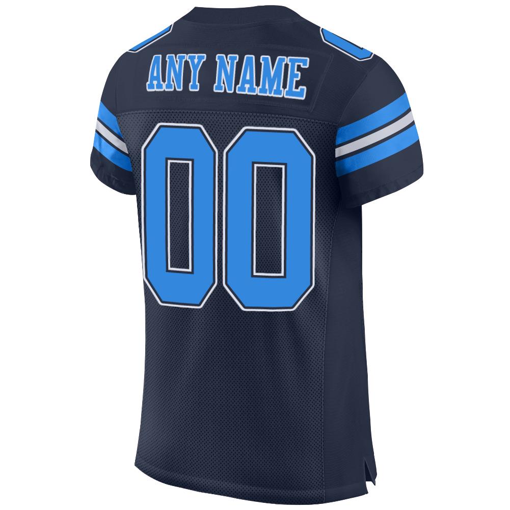 Custom Navy Powder Blue-White Mesh Authentic Football Jersey view 3