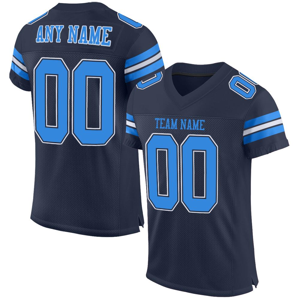 Custom Navy Powder Blue-White Mesh Authentic Football Jersey - Main View