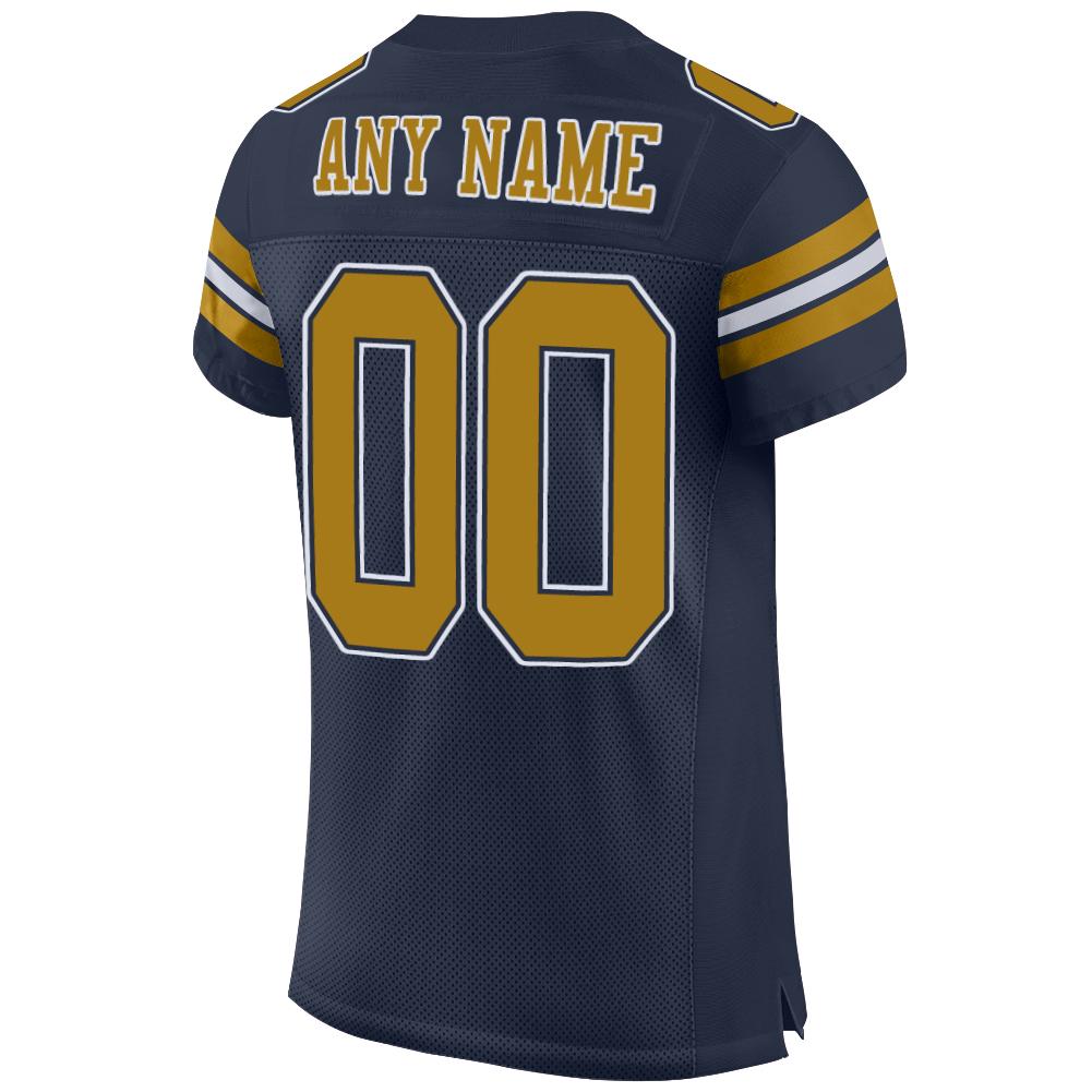 Custom Navy Old Gold-White Mesh Authentic Football Jersey view 3