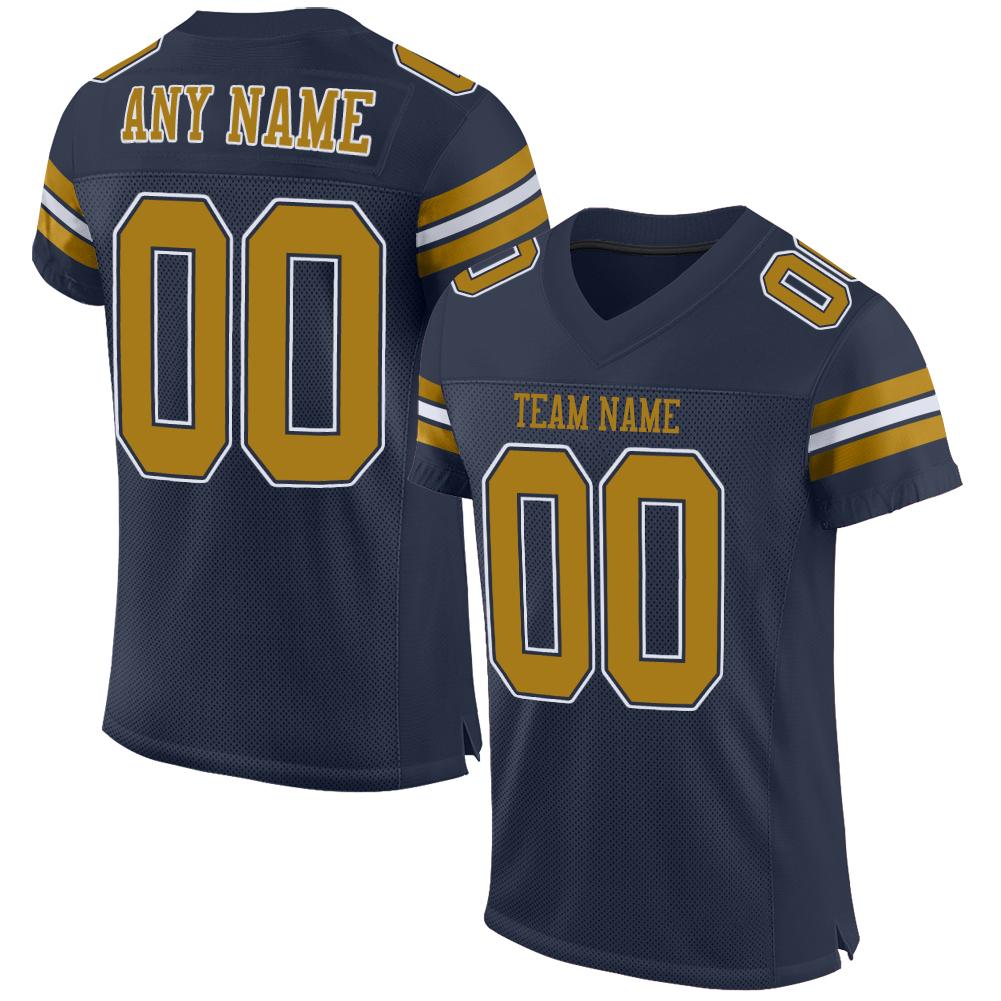 Custom Navy Old Gold-White Mesh Authentic Football Jersey - Main View