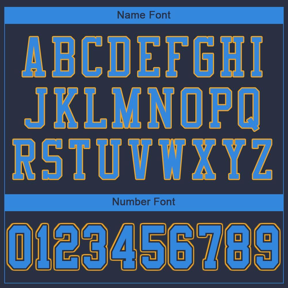 Custom Navy Powder Blue-Gold Mesh Authentic Football Jersey view 5