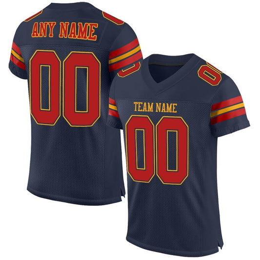 Custom Navy Scarlet-Gold Mesh Authentic Football Jersey - Main View