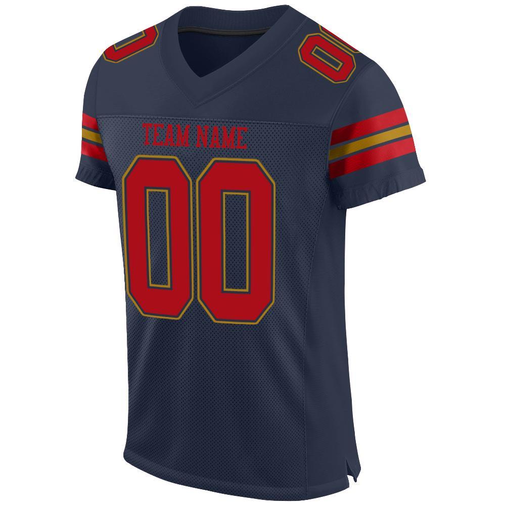 Custom Navy Red-Old Gold Mesh Authentic Football Jersey view 2