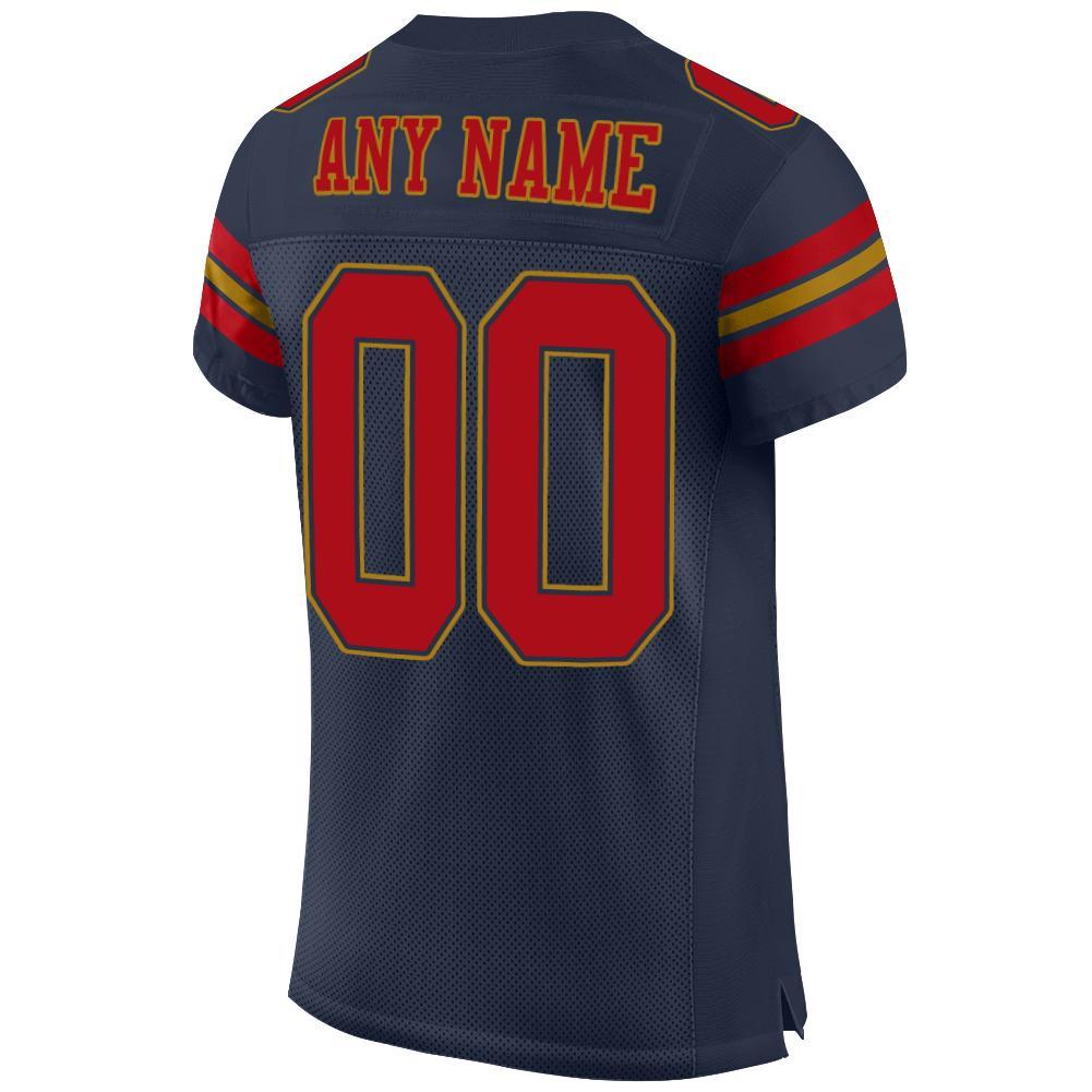 Custom Navy Red-Old Gold Mesh Authentic Football Jersey view 3