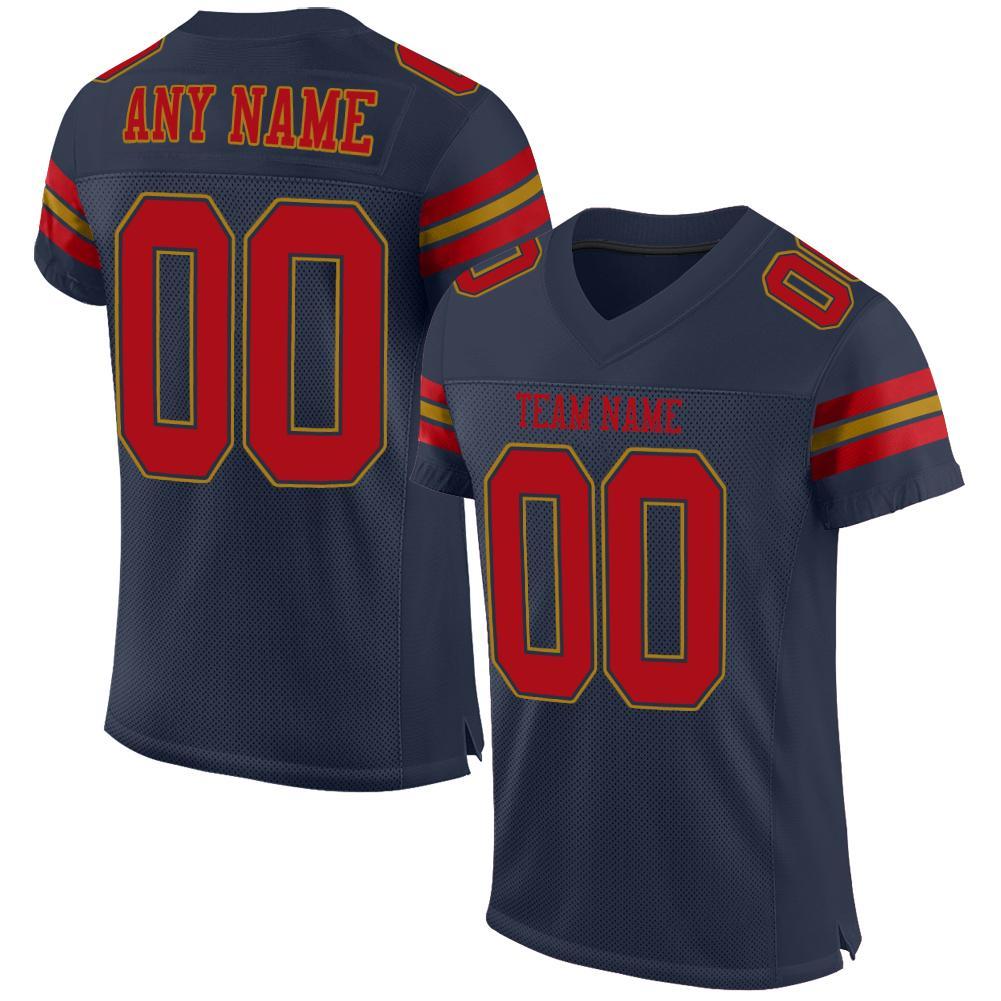 Custom Navy Red-Old Gold Mesh Authentic Football Jersey - Main View