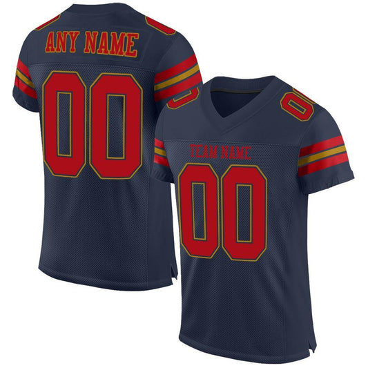 Custom Navy Red-Old Gold Mesh Authentic Football Jersey - Main View
