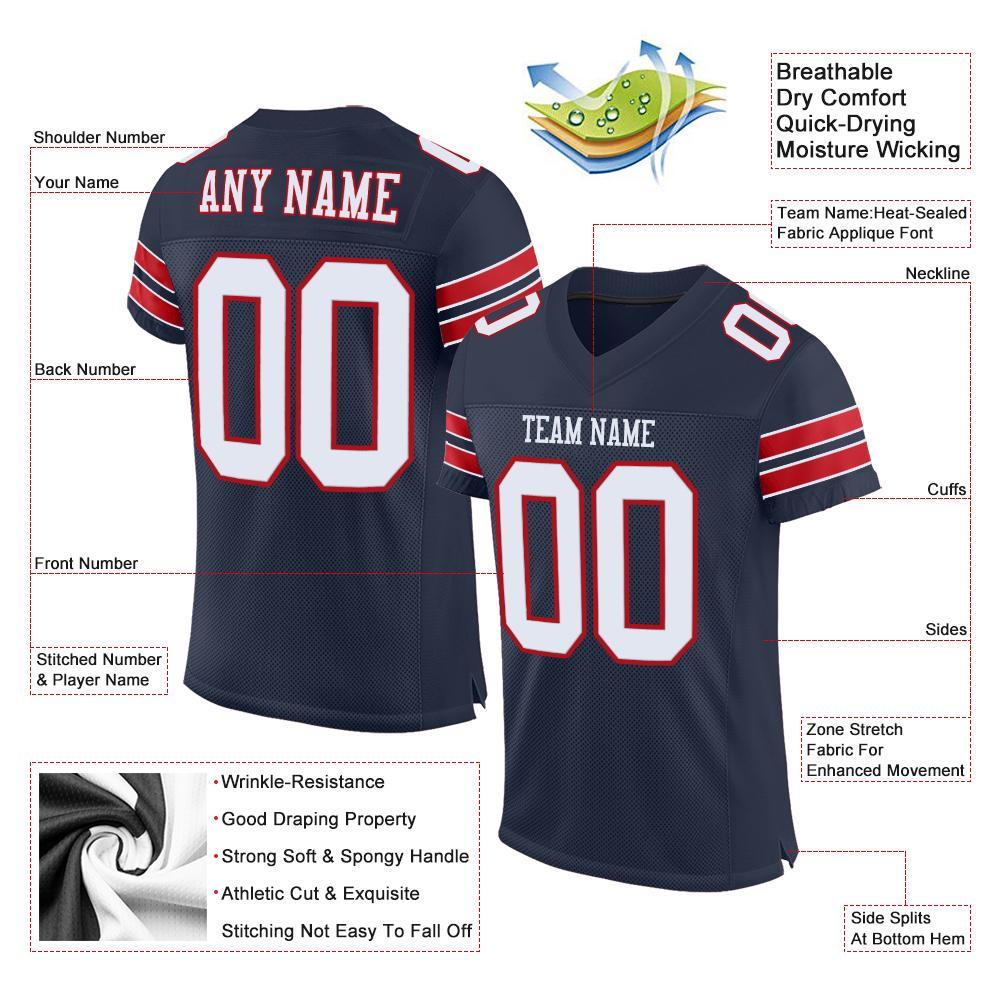 Custom Navy White-Red Mesh Authentic Football Jersey view 4