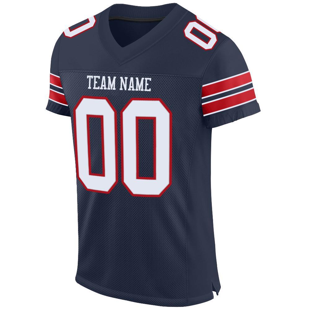 Custom Navy White-Red Mesh Authentic Football Jersey view 2