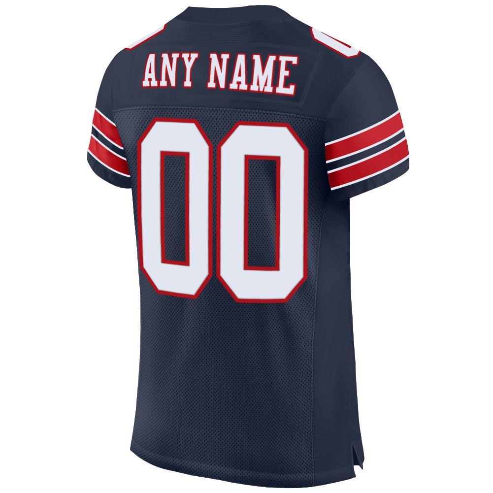 Custom Navy White-Red Mesh Authentic Football Jersey view 3