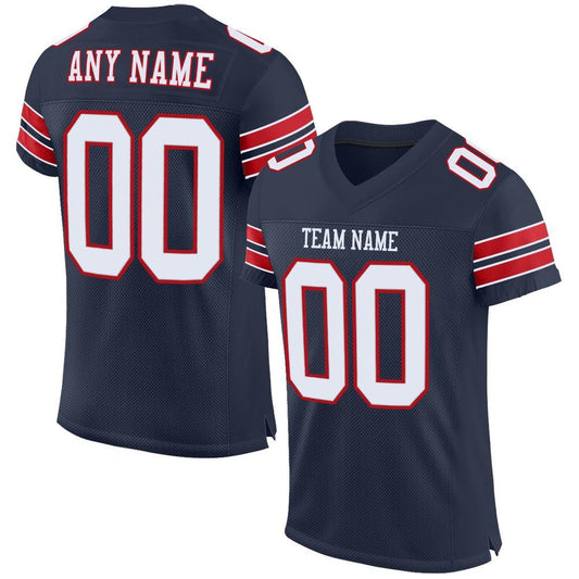 Custom Navy White-Red Mesh Authentic Football Jersey - Main View
