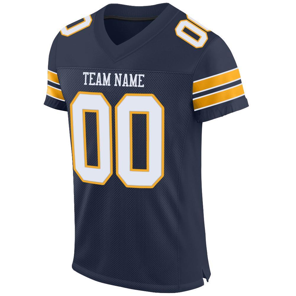 Custom Navy White-Gold Mesh Authentic Football Jersey view 3