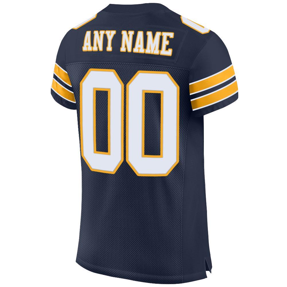 Custom Navy White-Gold Mesh Authentic Football Jersey view 4