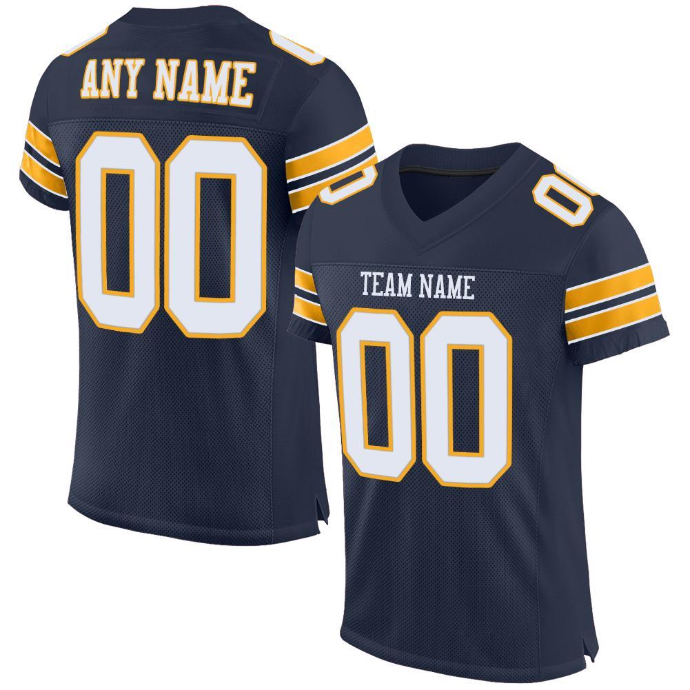 Custom Navy White-Gold Mesh Authentic Football Jersey - Main View