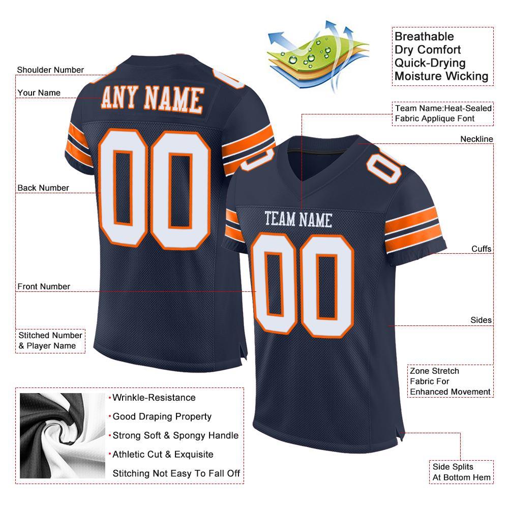 Custom Navy White-Orange Mesh Authentic Football Jersey view 4