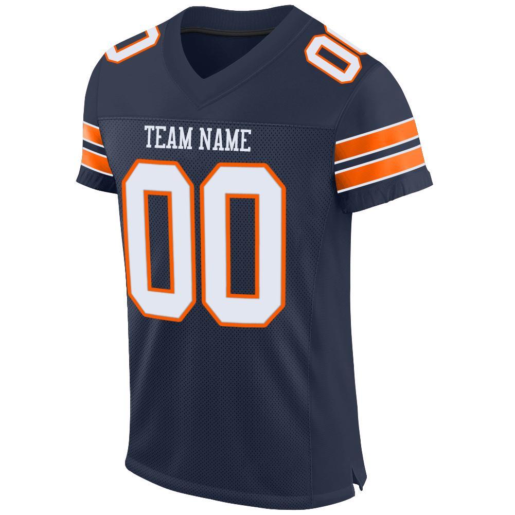 Custom Navy White-Orange Mesh Authentic Football Jersey view 2