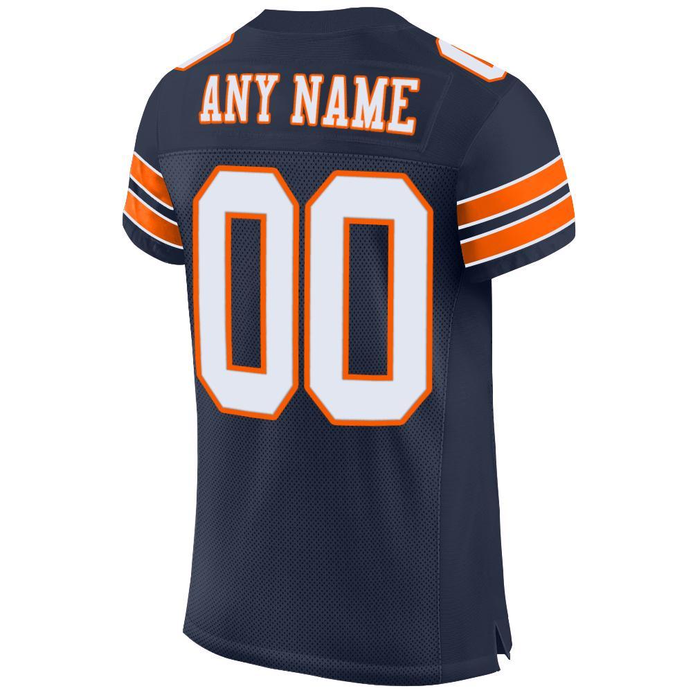 Custom Navy White-Orange Mesh Authentic Football Jersey view 3
