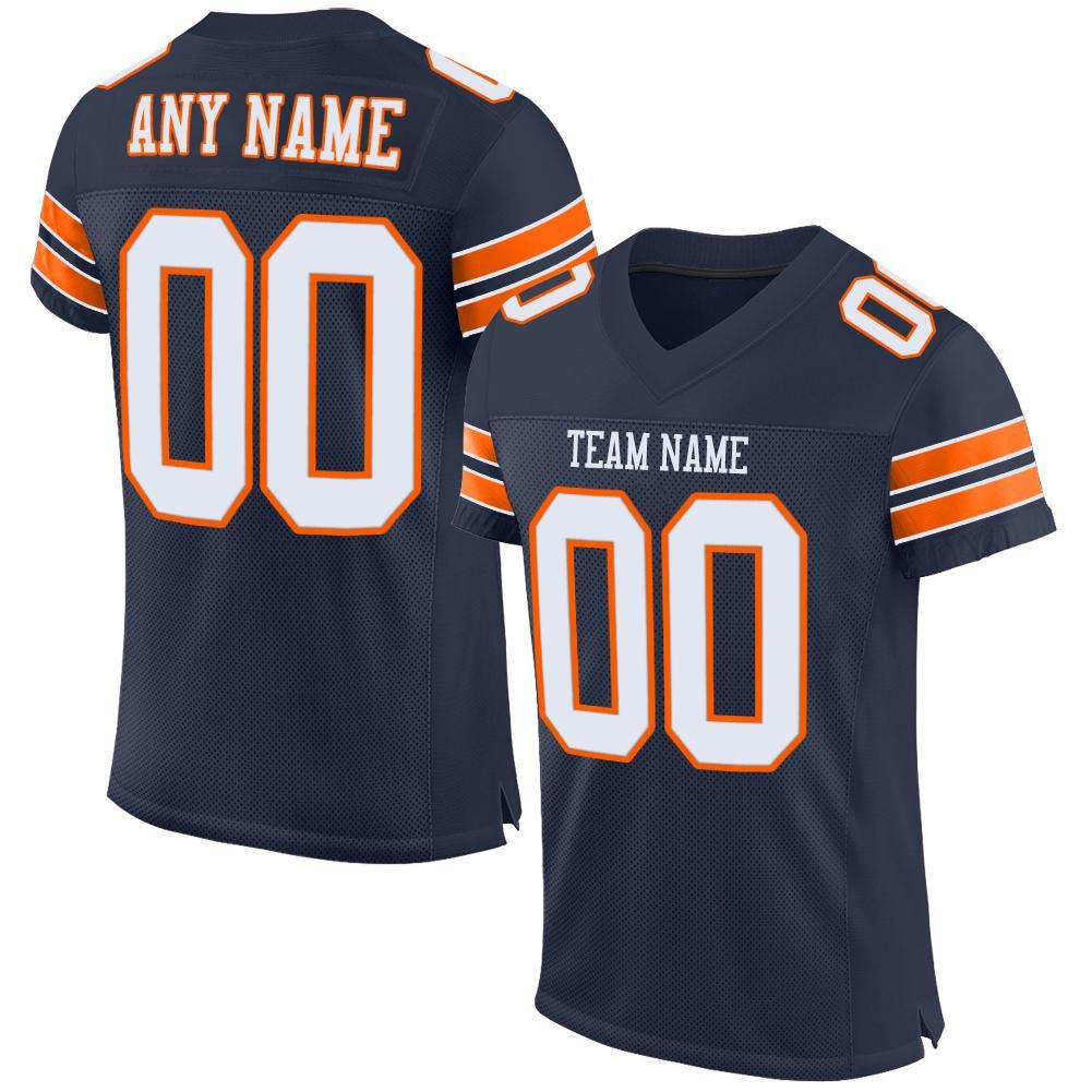 Custom Navy White-Orange Mesh Authentic Football Jersey - Main View