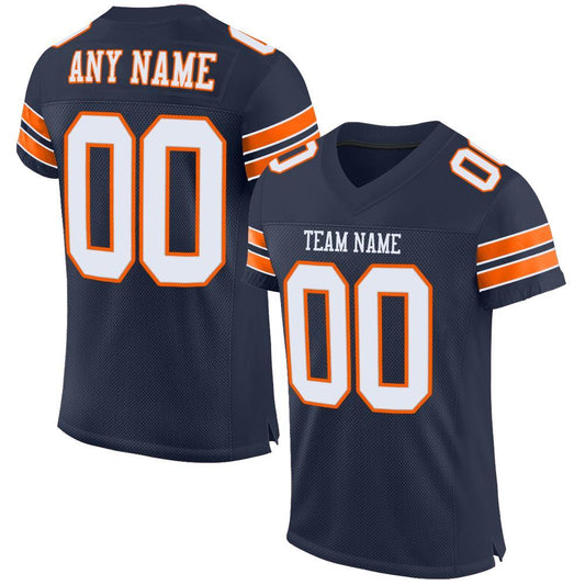 Custom Navy White-Orange Mesh Authentic Football Jersey - Main View
